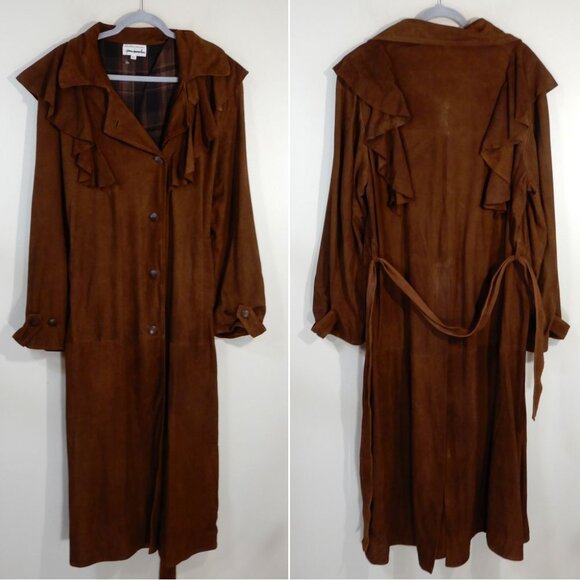 Free People Brenda Knight Nigel Preston Long Trench Coat XL Lambskin Suede NEW - Picture 5 of 9